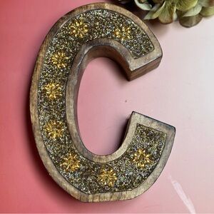 World Market wooden Beaded Inlay Letter C